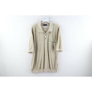 Vintage 90s Streetwear Grunge XL Collared Terry Cloth Polo Sweater Tan Beige